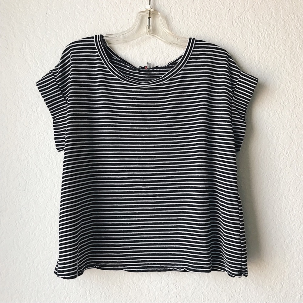 black and white striped semi cropped shirt